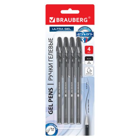 ����� ������� BRAUBERG "ULTRA GEL", ����� 4 �����, ������, ����������� ���������� 0,5 ��, ����� ������ 0,35 ��, 144268 �����
