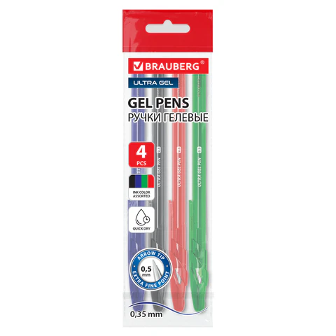 ����� ������� BRAUBERG "ULTRA GEL", ����� 4 �����, ����������� ���������� 0,5 ��, ����� ������ 0,35 ��, 144269 �����
