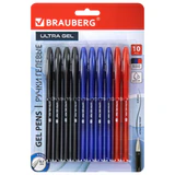 Ручки гелевые BRAUBERG "ULTRA GEL", НАБОР 10 ШТУК (4 ЧЕРНЫХ, 4 СИНИХ, 2 КРАСНЫХ), стандартный наконечник 0,5 мм, линия 0,35 мм, 144270