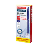 Ручки гелевые BRAUBERG "ULTRA GEL", КОМПЛЕКТ 11 ШТУК (10+1 В ПОДАРОК), СИНИЕ, стандартный наконечник 0,5 мм, линия письма 0,35 мм, 144271
