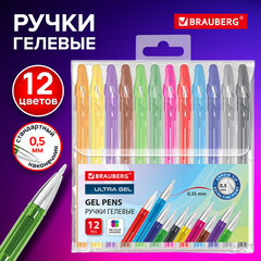 Ручки гелевые BRAUBERG &laquo;ULTRA GEL&raquo;, НАБОР 12 ЦВЕТОВ, стандартный наконечник 0,5 мм, линия письма 0,35 мм, 144278