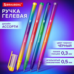 Ручка гелевая BRAUBERG GRADE NEON, ЧЕРНАЯ, игольчатый узел 0,5 мм, линия письма 0,3 мм, 144285