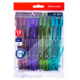 Ручки шариковые BRAUBERG X-30 COLOR MIX, КОМПЛЕКТ 12 ШТ., СИНИЕ, пишущий узел 1 мм, линия письма 0,5 мм, 144336