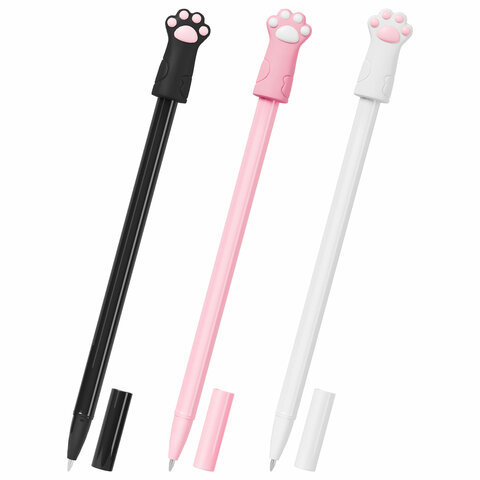 Ручка с топпером шариковая масляная FUNSTER (ФАНСТЕР) "CAT PAWS", СИНЯЯ, корпус ассорти, пишущий узел 0,7 мм, линия письма 0,35 мм, 144369