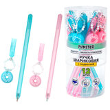 Ручка с подвеской шариковая FUNSTER (ФАНСТЕР) "DONUT", СИНЯЯ, ассорти, пишущий узел 0,7 мм, линия письма 0,35 мм, 144373