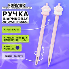 Ручка с топпером шариковая автоматическая FUNSTER (ФАНСТЕР) "CAT PAW", СИНЯЯ, ассорти, пишущий узел 0,7 мм, линия письма 0,35 мм, 144376