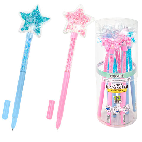Ручка с топпером с блестками шариковая FUNSTER (ФАНСТЕР) "MAGIC STAR", СИНЯЯ, ассорти, пишущий узел 0,7 мм, линия письма 0,35 мм, 144379
