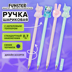 Ручка с акриловым топпером шариковая FUNSTER (ФАНСТЕР) "ACRYL MIX", СИНЯЯ, ассорти, пишущий узел 0,7 мм, линия письма 0,35 мм, 144380