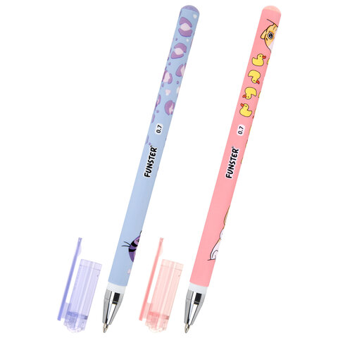 Ручка шариковая с принтом FUNSTER (ФАНСТЕР) STICK "CUTE ANIMALS", СИНЯЯ, SOFT TOUCH покрытие, узел 0,7 мм, линия письма 0,35 мм, 144387