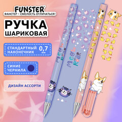 Ручка шариковая с принтом FUNSTER STICK "CUTE ANIMALS", СИНЯЯ, SOFT TOUCH покрытие, узел 0,7 мм, линия письма 0,35 мм, 144387