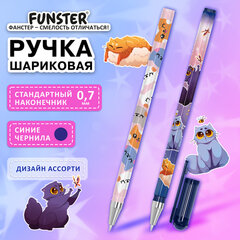 Ручка шариковая с принтом FUNSTER STICK "FAT CATS", СИНЯЯ, SOFT TOUCH покрытие, узел 0,7 мм, линия 0,35 мм, 144389