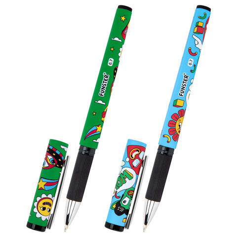 Ручка шариковая с грипом FUNSTER (ФАНСТЕР) GRIP "Cartoon", СИНЯЯ, пишущий узел 0,7 мм, линия письма 0,35 мм, 144395