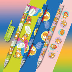 Ручка шариковая с принтом FUNSTER STICK &laquo;КОТ-ЭНТУЗИАСТ&raquo;, СИНЯЯ, SOFT TOUCH покрытие, узел 0,7 мм, линия 0,35 мм, 144398