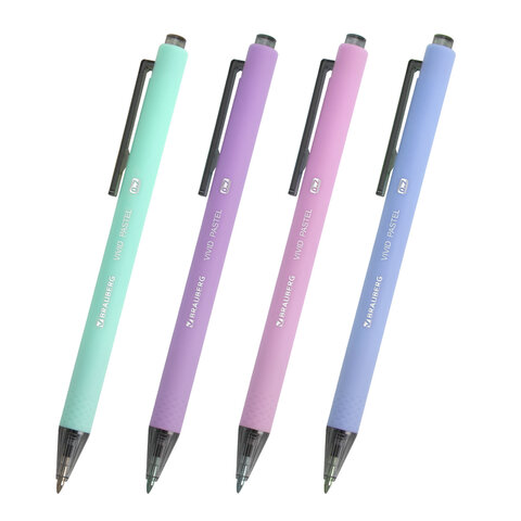 Ручка шариковая автоматическая BRAUBERG "VIVID PASTEL", корпус soft-touch, СИНЯЯ, пишущий узел 0,7 мм, линия письма 0,35 мм, 144404