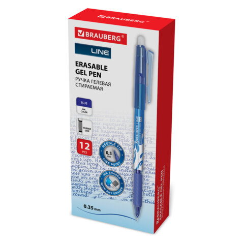 Ручка стираемая гелевая с грипом BRAUBERG "LINE", СИНЯЯ, игольчатый наконечник 0,5 мм, линия письма 0,35 мм, 144433 - фото 2