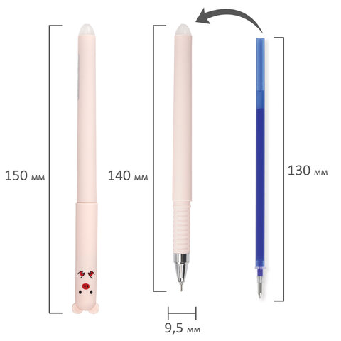 Ручка стираемая гелевая FUNSTER (ФАНСТЕР) "CUTE ANIMALS", СИНЯЯ, корпус soft-touch ассорти, узел 0,5 мм, линия письма 0,35 мм, 144434 - фото 13