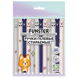 Ручки гелевые стираемые FUNSTER (ФАНСТЕР) "CUTE ANIMALS", СИНИЕ, НАБОР 12 ШТ., корпус soft-touch, узел 0,5 мм, линия письма 0,35 мм, 144435