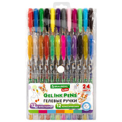 Ручки гелевые BRAUBERG KIDS &laquo;CUTE ANIMALS&raquo;, НАБОР 24 ЦВЕТА, корпус с печатью, узел 1 мм, линия письма 0,7 мм, 144447