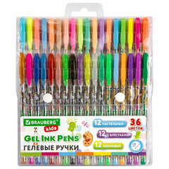 Ручки гелевые BRAUBERG KIDS &laquo;CUTE ANIMALS&raquo;, НАБОР 36 ЦВЕТОВ, корпус с печатью, узел 1 мм, линия письма 0,7 мм, 144448
