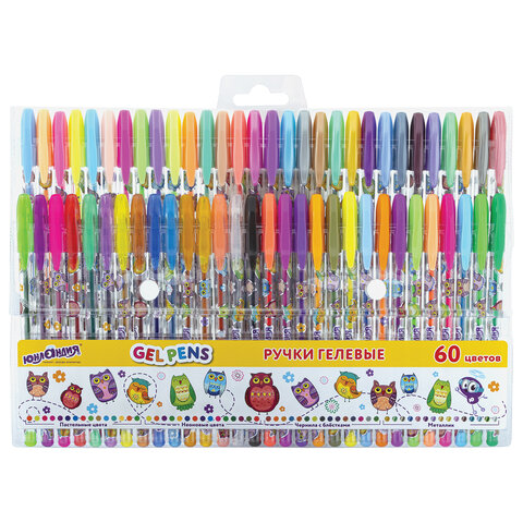 Ручки гелевые ЮНЛАНДИЯ, НАБОР 60 ЦВЕТОВ, узел 1 мм, линия письма 0,5 мм, 144452