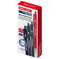 Ручка шариковая автоматическая BRAUBERG &laquo;TRIOS PRO COLOR&raquo;, СИНЯЯ, трехгранный корпус, пишущий узел 0,5 мм, линия письма 0,35 мм, 144464