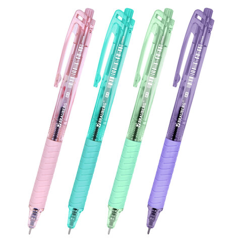 Ручка шариковая автоматическая с грипом BRAUBERG "CLASSIC PASTEL", СИНЯЯ, корпус ассорти, пишущий узел 0,5 мм, линия письма 0,35 мм, 144468