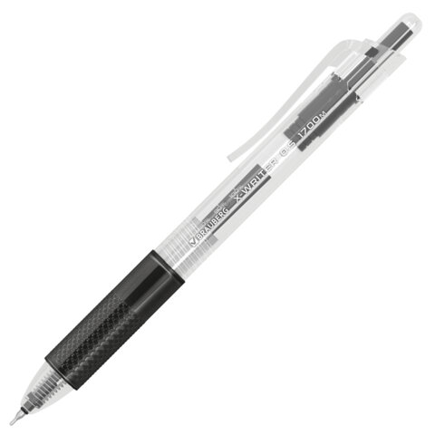 Ручка гелевая автоматическая BRAUBERG "X-WRITER 1700" УВЕЛИЧЕННАЯ ДЛИНА ПИСЬМА 1700 м, ЧЁРНАЯ, игольчатый узел 0,5 мм, линия 0,35 мм, 144472