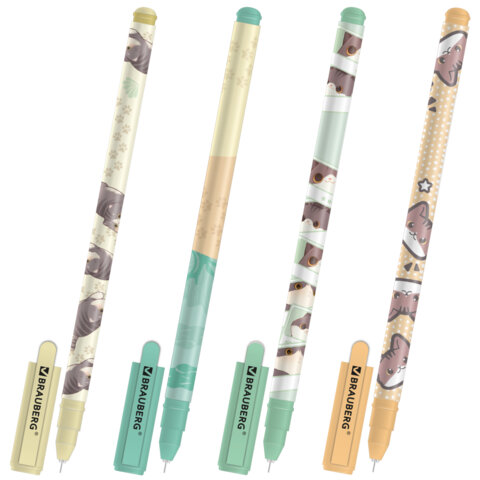 Ручка гелевая, кросс-серия "МИЛЫЕ КОТЫ", BRAUBERG, СИНЯЯ, корпус ассорти, игольчатый наконечник 0,5 мм, линия письма 0,3 мм, 144480