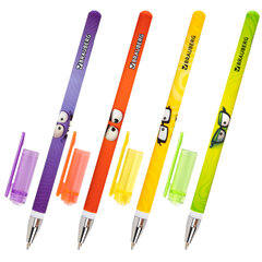 Ручка шариковая с принтом BRAUBERG &laquo;МОНСТРИКИ&raquo;, СИНЯЯ, SOFT TOUCH покрытие, узел 0,7 мм, линия письма 0,35 мм, 144482