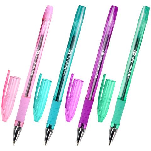 Ручка шариковая масляная с грипом, кросс-серия PASTEL, BRAUBERG, СИНЯЯ, стандартный узел 0,5 мм, линия письма 0,25 мм, 144488