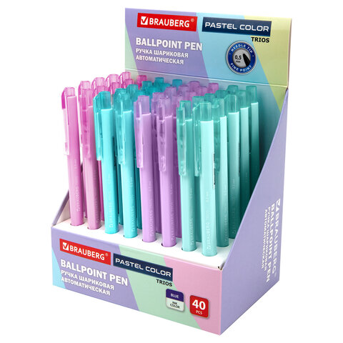 Ручка шариковая автоматическая BRAUBERG "TRIOS PASTEL COLOR", СИНЯЯ, корпус ассорти, пишущий узел 0,5 мм, линия письма 0,3 мм, 144496 - фото 12