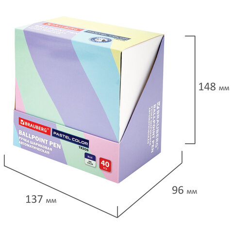 Ручка шариковая автоматическая BRAUBERG "TRIOS PASTEL COLOR", СИНЯЯ, корпус ассорти, пишущий узел 0,5 мм, линия письма 0,3 мм, 144496 - фото 13