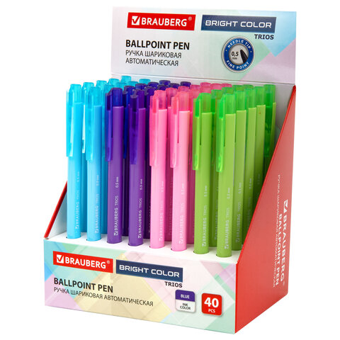 Ручка шариковая автоматическая BRAUBERG "TRIOS BRIGHT COLOR", корпус ассорти, СИНЯЯ, пишущий узел 0,5 мм, линия письма 0,3 мм, 144497 - фото 12