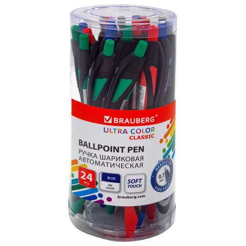 Ручка шариковая автоматическая BRAUBERG "ULTRA COLOR CLASSIC", корпус ассорти, СИНЯЯ, пишущий узел 0,7 мм, линия письма 0,35 мм, 144498 - фото 12