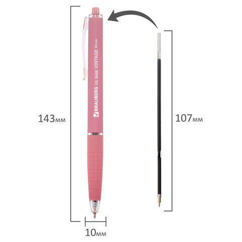 Ручка шариковая автоматическая BRAUBERG "OIL-BASE VINTAGE", корпус ассорти, СИНЯЯ, пишущий узел 0,5 мм, линия письма 0,3 мм, 144500 - фото 10