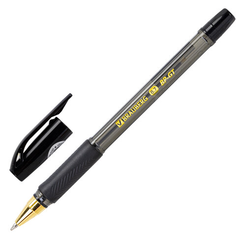 Ручка шариковая BRAUBERG BP-GT GLD BLACK, ЧЕРНАЯ, корпус тонированный, пишущий узел 0,7 мм, линия письма 0,35 мм, 144507