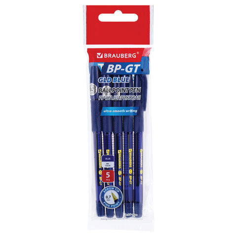 Ручки шариковые BRAUBERG BP-GT GLD BLUE, НАБОР 5 ШТУК, СИНИЕ, пишущий узел 0,7 мм, линия письма 0,35 мм, 144511