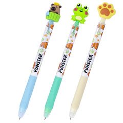 Ручка стираемая с топпером гелевая FUNSTER &laquo;CUTE ANIMALS&raquo;, СИНЯЯ, ассорти, пишущий узел 0,5 мм, 144516