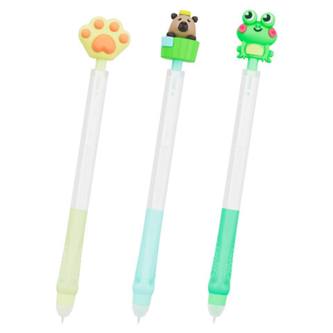 Ручка стираемая с топпером гелевая FUNSTER "CUTE ANIMALS", СИНЯЯ, ассорти, пишущий узел 0,5 мм, 144516