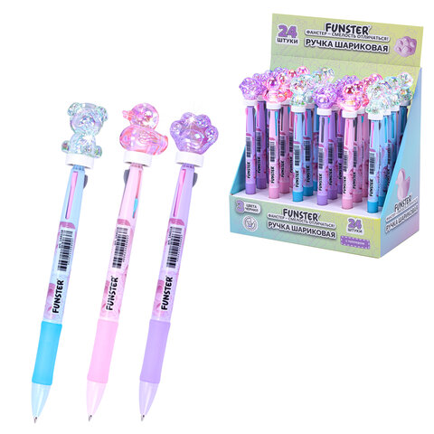 Ручка-спиннер многоцветная с акриловым топпером FUNSTER (ФАНСТЕР) "SHINY PETS", 3 ЦВЕТА, ассорти, узел 0,7 мм, линия письма 0,35 мм, 144518