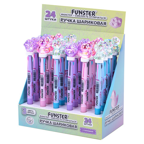 Ручка-спиннер многоцветная с акриловым топпером FUNSTER (ФАНСТЕР) "SHINY PETS", 3 ЦВЕТА, ассорти, узел 0,7 мм, линия письма 0,35 мм, 144518 - фото 14