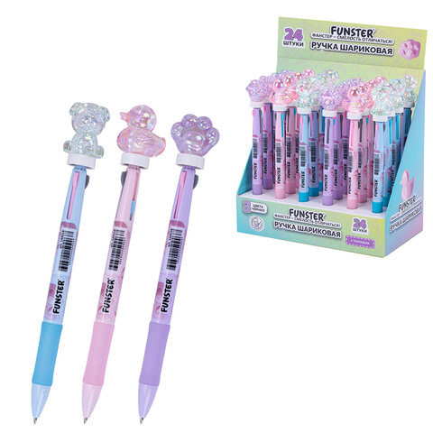 Ручка-спиннер многоцветная с акриловым топпером FUNSTER "SHINY PETS", 3 ЦВЕТА, ассорти, пишущий узел 0,7 мм, линия письма 0,35 мм, 144518