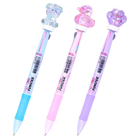 Ручка-спиннер многоцветная с акриловым топпером FUNSTER (ФАНСТЕР) "SHINY PETS", 3 ЦВЕТА, ассорти, узел 0,7 мм, линия письма 0,35 мм, 144518 - фото 2