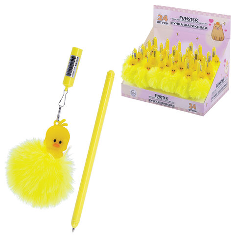 Ручка с пушистой подвеской шариковая FUNSTER "YES, DUCK", СИНЯЯ, пишущий узел 0,7 мм, 144523