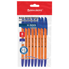 Ручки шариковые BRAUBERG &laquo;X-333 ORANGE&raquo;, НАБОР 8 ШТУК, СИНИЕ, узел 0,7 мм, линия письма 0,35 мм, 144528
