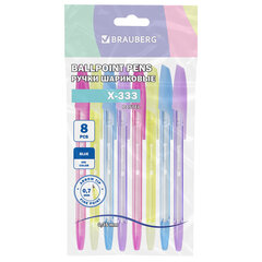 Ручки шариковые BRAUBERG &laquo;X-333 PASTEL&raquo;, НАБОР 8 ШТУК, СИНИЕ, узел 0,7 мм, линия письма 0,35 мм, 144531