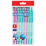 Ручки шариковые с грипом BRAUBERG "ULTRA GT PASTEL", НАБОР 8 ШТУК, СИНИЕ, узел 0,7 мм, линия 0,35 мм, 144532