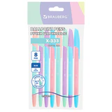 Ручки шариковые BRAUBERG "X-333 PASTEL MIX", НАБОР 8 ШТУК, СИНИЕ, узел 0,7 мм, линия письма 0,35 мм, 144535