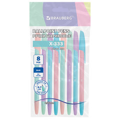 Ручки шариковые BRAUBERG &laquo;X-333 PASTEL MIX&raquo;, НАБОР 8 ШТУК, СИНИЕ, узел 0,7 мм, линия письма 0,35 мм, 144535