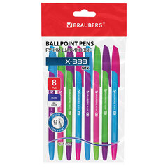 Ручки шариковые BRAUBERG &laquo;X-333 MIX&raquo;, НАБОР 8 ШТУК, СИНИЕ, узел 0,7 мм, линия 0,35 мм, 144536